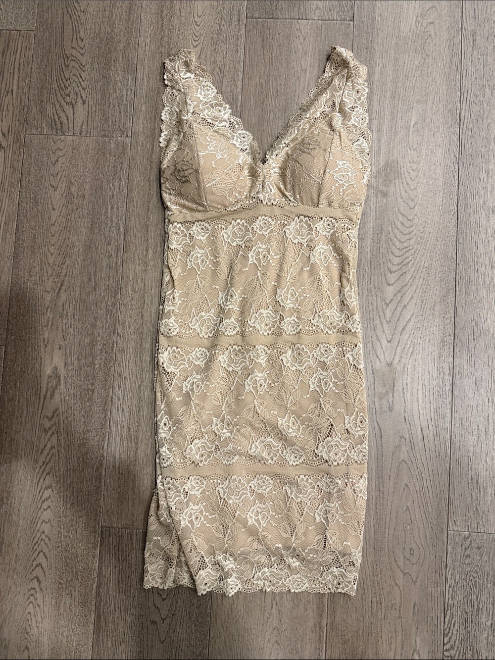 Revamped Beige Lace V-Neck Chemise